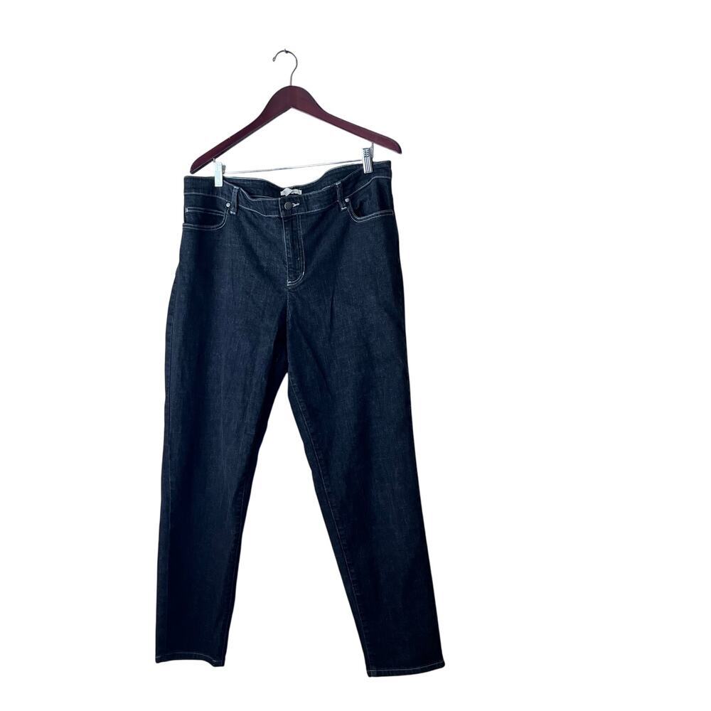 Eileen Fisher Dark Wash Denim Straight Leg Jeans Black High Waist Organic Cotton